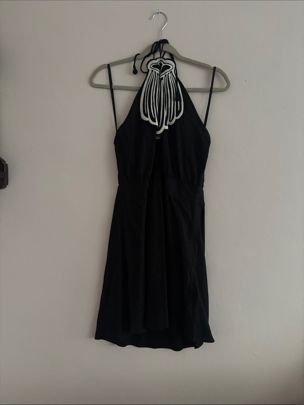 FARM Rio Black Halter Mini Dress with Spaghetti Straps